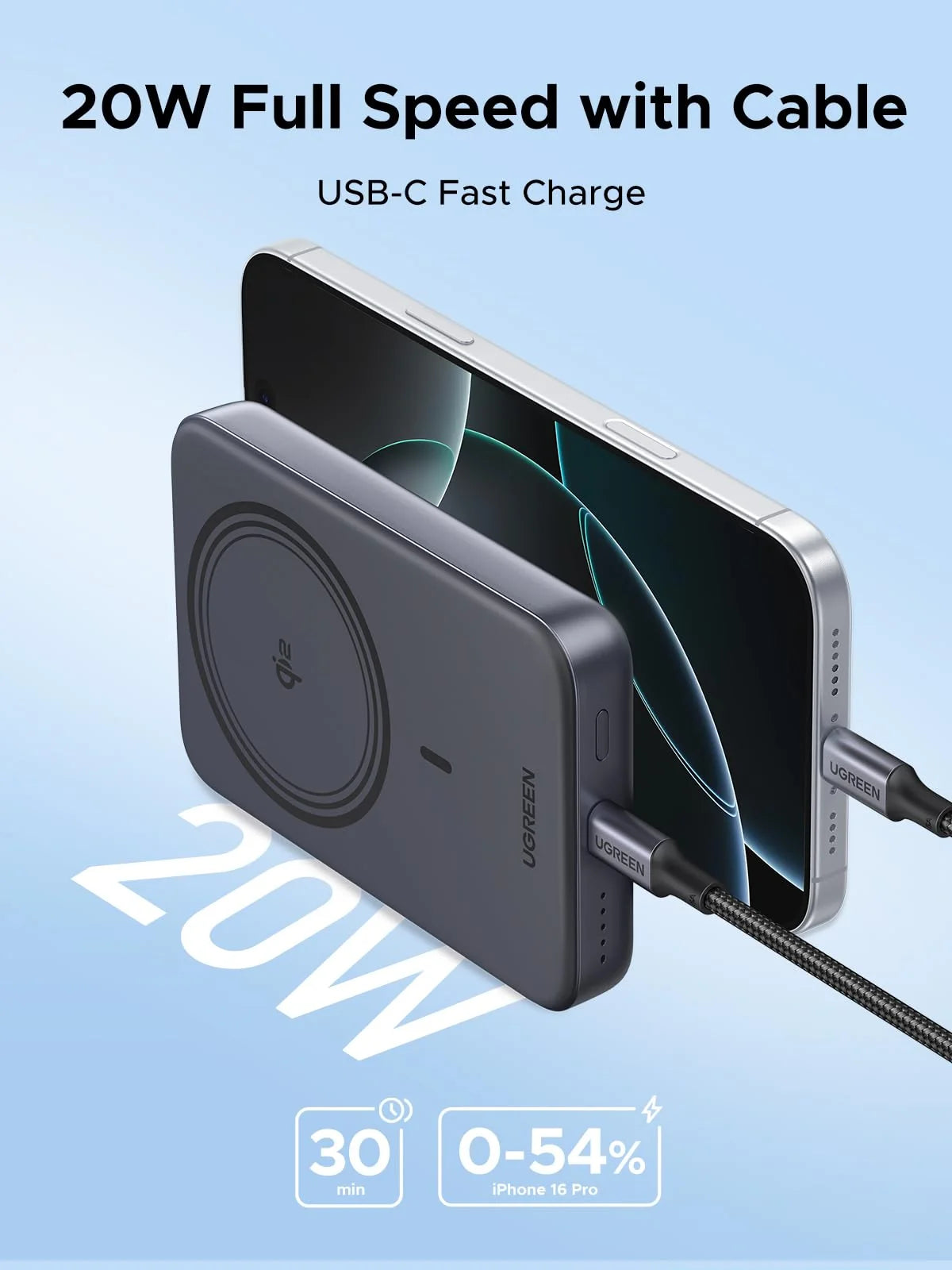 UGREEN 10000mAh 20W Qi2 Magnetic Wireless Power Bank – Model PB763 – Portable Fast Charging Battery Pack for Smartphones, Tablets, Laptops and USB-Powered Devices