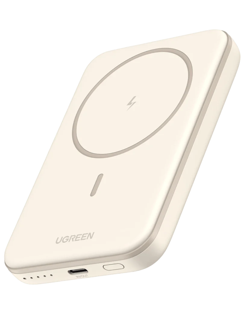 UGREEN 20W 5000mAh Magnetic Wireless Power Bank Beige – Model PB560 – Portable Fast Charging Battery Pack for Smartphones, Tablets, Laptops and USB-Powered Devices