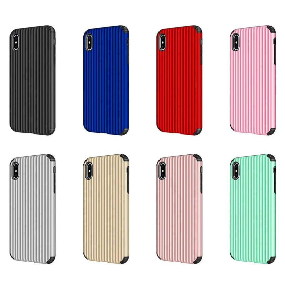 iPhone XR Stipe Hard Grip Suitcase type Back Cover with kick Stand Black