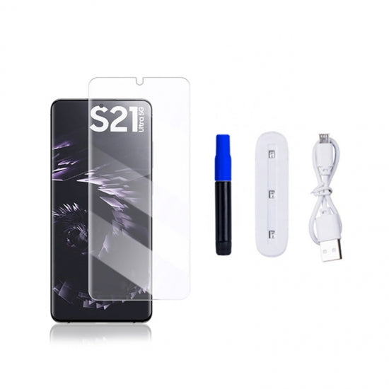 Pack of UV Glue Full Screen Protector Tempered Glass + Carbon Back Sticker and Camera Lens Protection for Samsung S21 Ultra