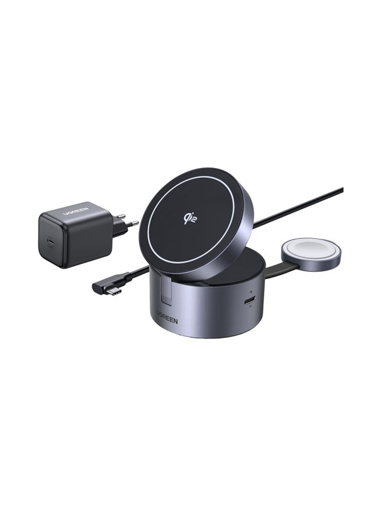 UGREEN 3-in-1 25W Qi2 Magnetic Wireless Charger (Phone, AirPods, Apple Watch) with EU 45W Charger – Model W712 – Fast Magnetic Charging Pad or Station for Compatible iPhone, AirPods and Qi-Enabled Devices